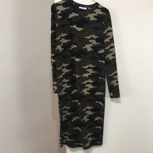 Zara army print midi long sleeve thin dress siz M